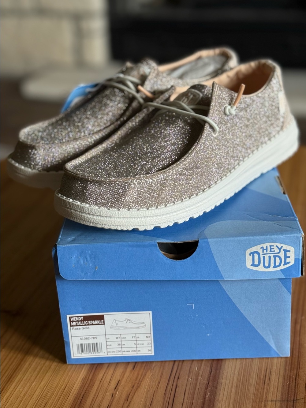 NWT!! Hey Dude Wendy Metallic Sparkle Shoes in Rose Gold